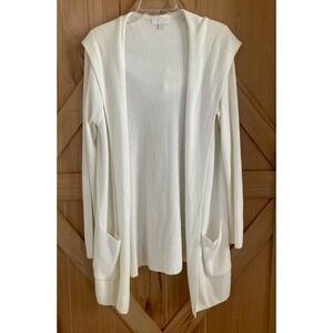 BAREFOOT DREAMS CozyChic Ultra Lite Hooded Seashore Cardigan Pearl White XL Soft